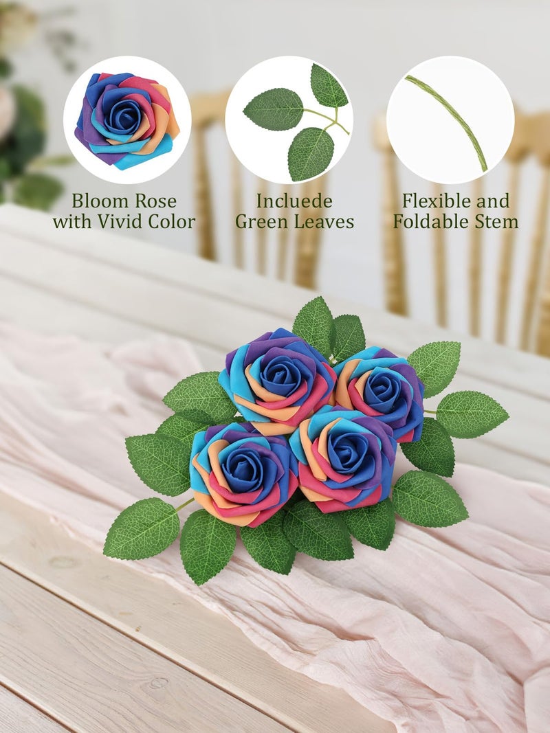 MACTING Artificial Flower Roses 30PCS Real Touch Fake Flowers with Stem Rainbow Foam Rose for DIY Wedding Bridal Bouquets Table Centerpieces Party Baby Shower Home Spring Mothers Day Decorations - Image 5